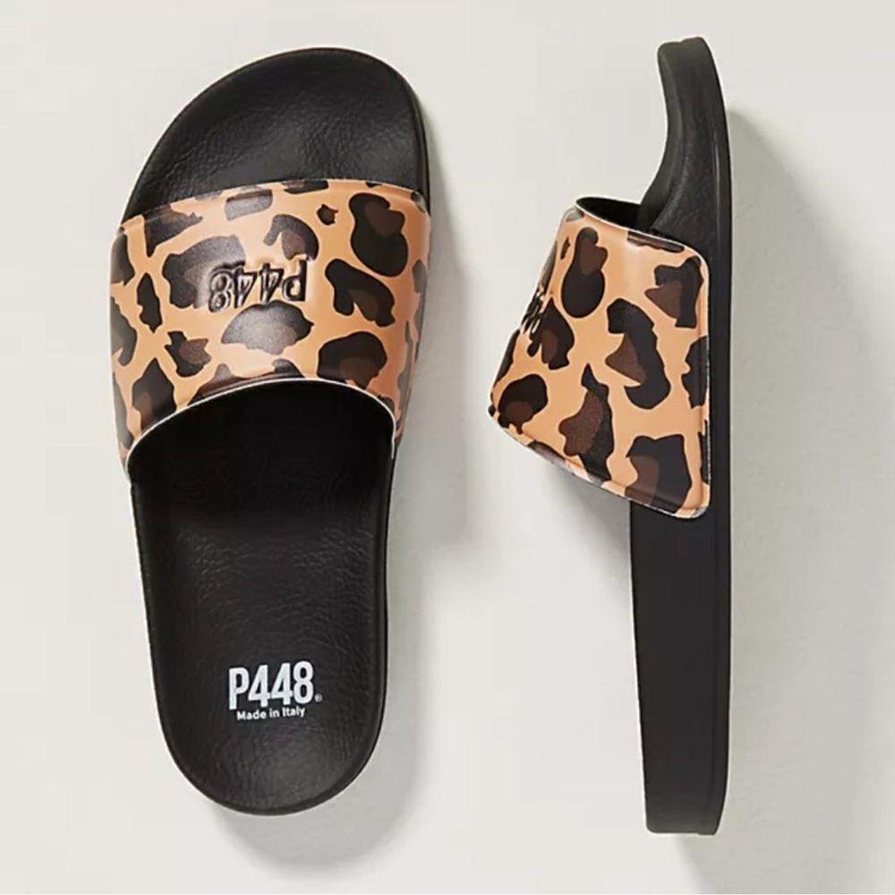 P448 Super Water Resistant Slide Sandal Women 37/6.5-7 Contoured Footbed Leopard